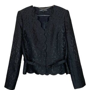 Albert Nipon Snake Print Scalloped Belted Evening Jacket Dark Brown-Black Size 4